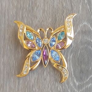 Elegant Butterfly Brooch with Multicolor Gemstones